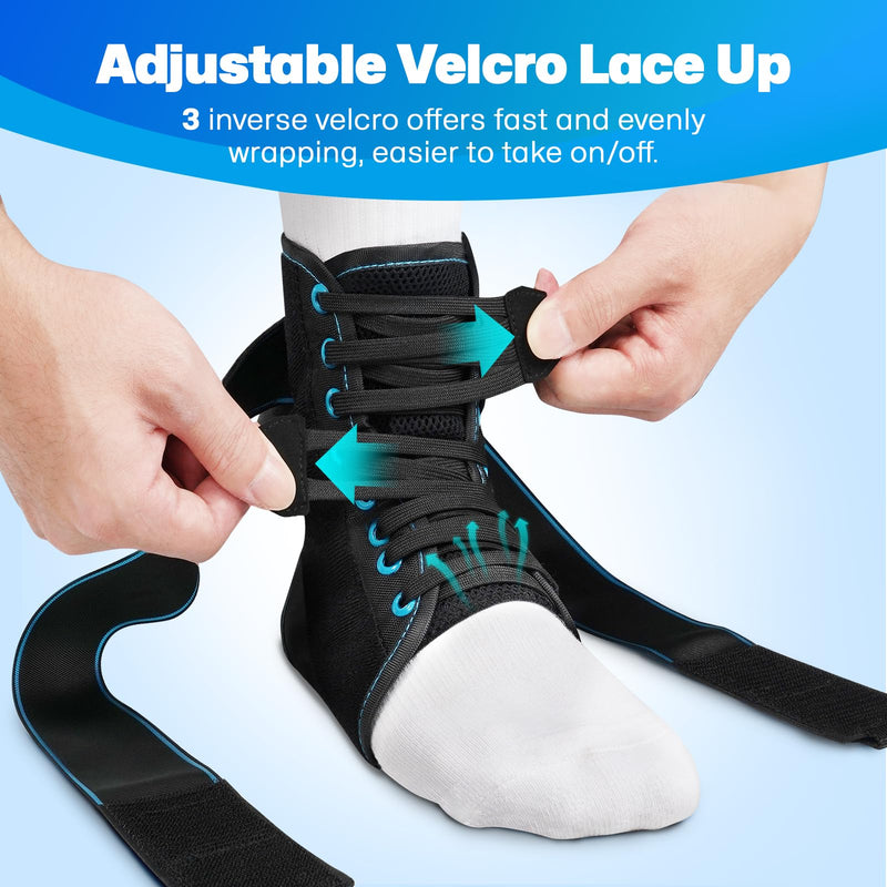 [Australia] - Lace Up Ankle Brace for Women Men, Ankle Support for Sprained Ankle, Plantar Fasciitis Brace Ankles Stabilizer Wrap for Basketball, Volleyball, Sports, Injury Recovery, M Blue Stripes Medium 