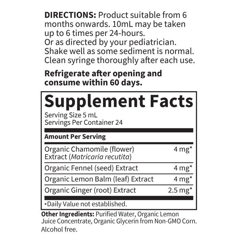 [Australia] - Garden of Life Baby Organic Gripe Water for Infants & Babies Nighttime or Daytime Colic, Gas & Stomach Discomfort, Herbal Remedy for Newborn Baby with Chamomile, Lemon Balm & Ginger - 4 fl oz Liquid 