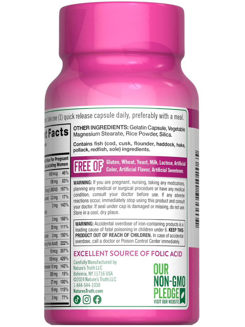 [Australia] - Nature's Truth Prenatal Vitamins With Folic Acid | 60 Capsules | Non-GMO & Gluten Free Supplement 60 Count (Pack of 1) 