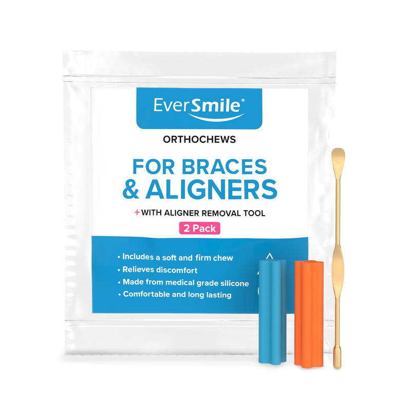 EverSmile OrthoChews and Teeth Aligner Removal Tool – Chewies for Invisalign, Byte, and Clear or Metal Braces – Medical Grade Silicone Chews to Help with Pain Relief and Seating Aligner Trays 1 Pack w/ Aligner Removal Tool