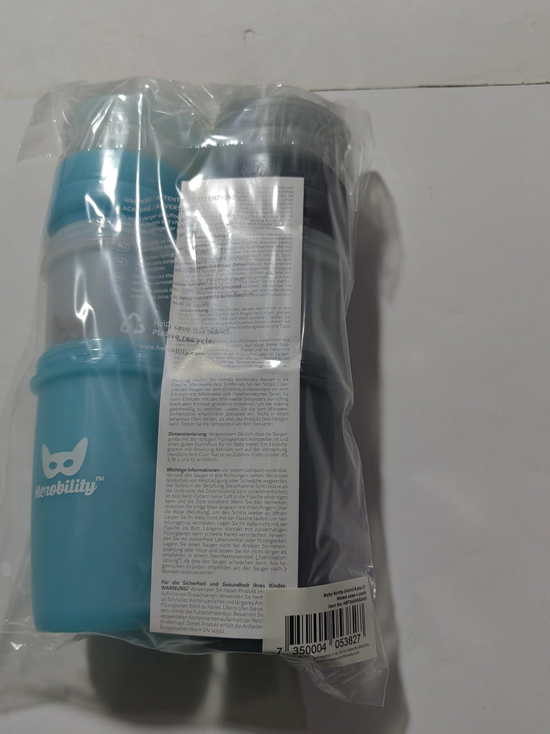 [Australia] - Herobility Double Anti-Colic Baby Bottles ‚Äì 8.5 fl oz/240ml ‚Äì 4-Pack ‚Äì Multicolor - White, Gray, Iron Blue, Blue 8.5 fl oz/240 ml 