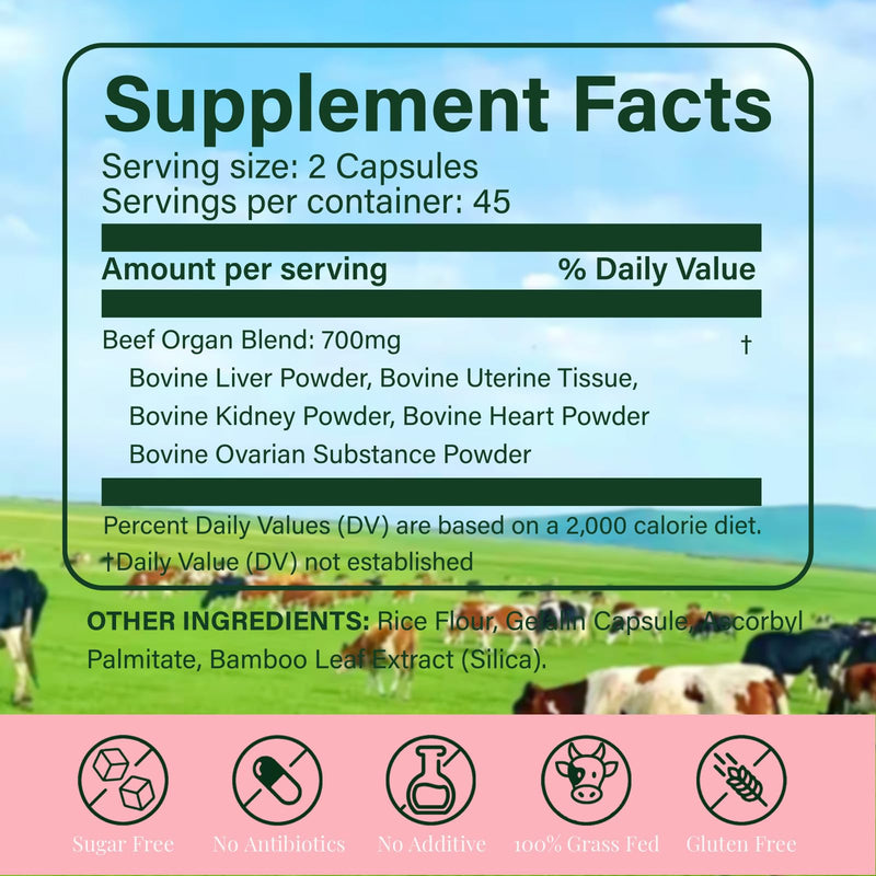 Grass-Fed Beef Organ Supplement for Women – Hormone Balance & Daily Energy Support – Primal Health Blend with Liver, Kidney & Ovarian Extract – 90 Capsules