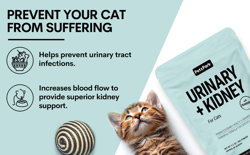 Urinary and Kidney Powder Supplement for Cats - Cranberry, Nettle Seed, D-Mannose for Cat UTI Treatment, Urinary Tract Health, and Kidney Care - Fast UTI Relief & Prevention - 60 Scoops - PawsPlanet Australia
