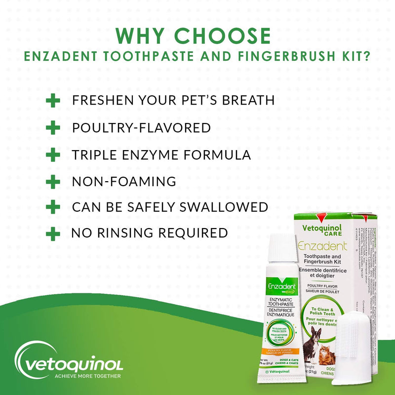 [Australia] - Vetoquinol Enzadent Enzymatic Toothpaste Kit + Fingerbrush for Cats & Dogs – .75oz, Poultry Flavor – Oral Dental Care Kit: Removes Plaque, Polishes Teeth & Freshens Breath 