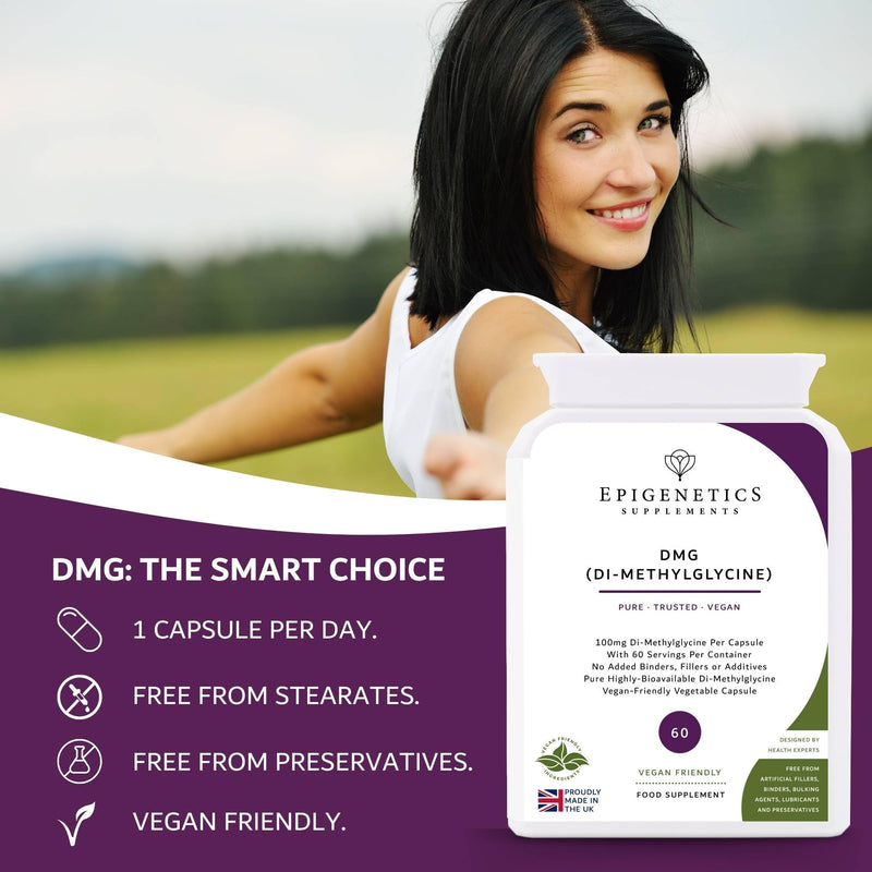 DMG Dimethylglycine 100mg | 2 Months Supply | 100% Pure & Natural Dimethylglycine HCl (DMG) | Vegan Friendly Capsules | Made in UK by Epigenetics