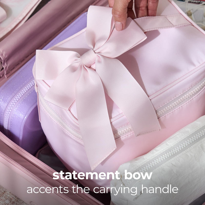 Case-Mate Makeup Bag/Organizer - Cosmetic Bag with Zipper - Ballet Pink Bow | Make Up Pouch w/Waterproof Fabric -Skincare/Toiletry Organizer for Women -Train Case for Travel Essentials & Hair Accessories