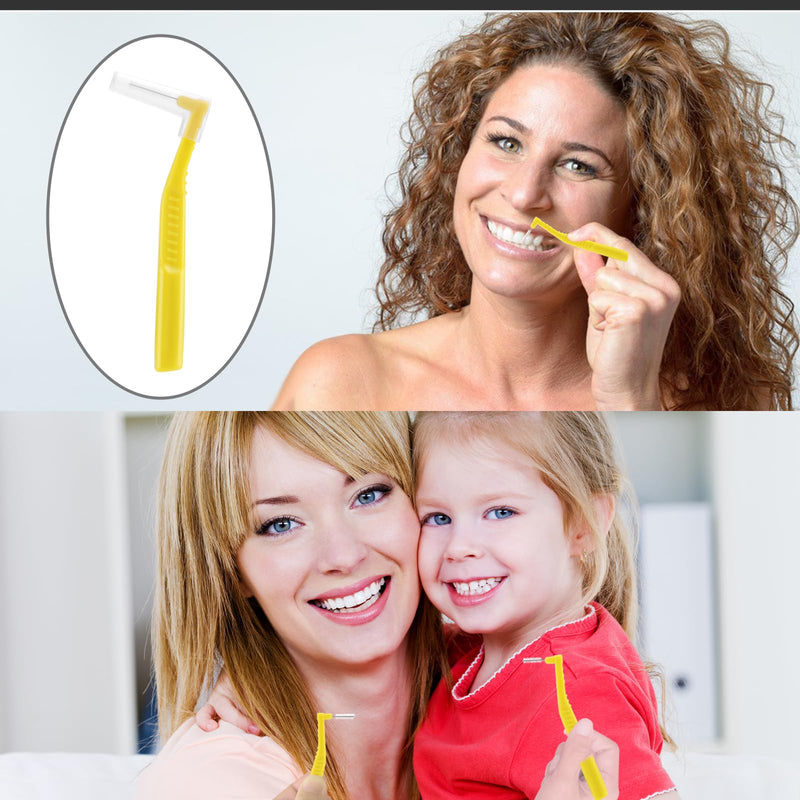 [Australia] - Prasacco Pack of 25 Interdental Brushes, 0.6mm L-Shaped Interdental Brushes Plastic Portable Interdental Brushes with Non-Slip Handle for Teeth Cleaning and Oral Care (Yellow) Yellow 