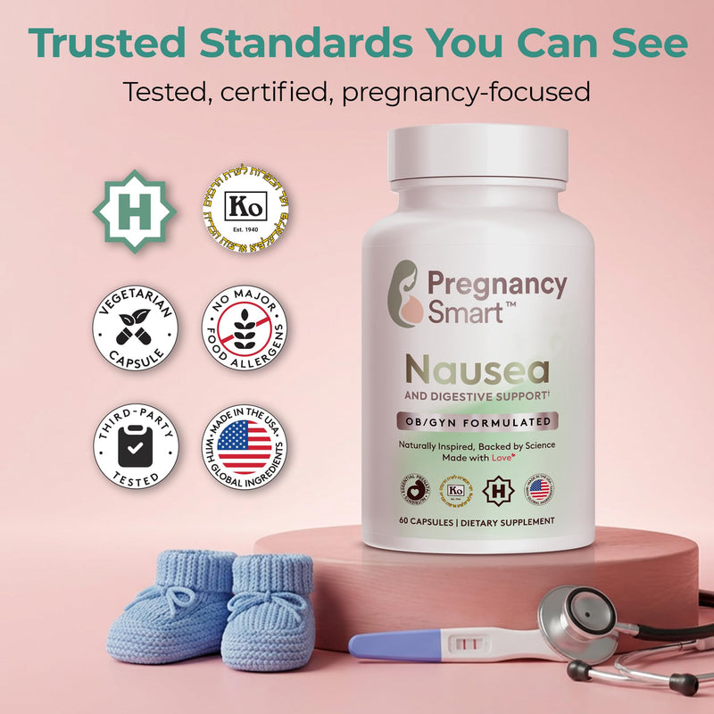 Ginger, Vitamin B6 & Electrolytes, 60 Ct | Gentle Digestive Comfort, Motion Sickness, +GLP-1 Support with Peppermint, Potassium, Magnesium, OB/GYN Formulated, Vegetarian Capsules