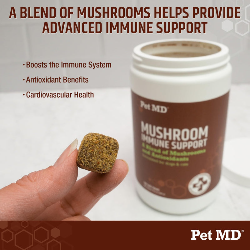 Pet MD Mushroom Immune Support - Turkey Tail Mushroom for Dogs - Mushroom Cat Immune Support Supplement - Milk Thistle for Dogs & Cats with CoQ10 for Dogs - Immunity Supplement for Dogs - 120 Chews - PawsPlanet Australia