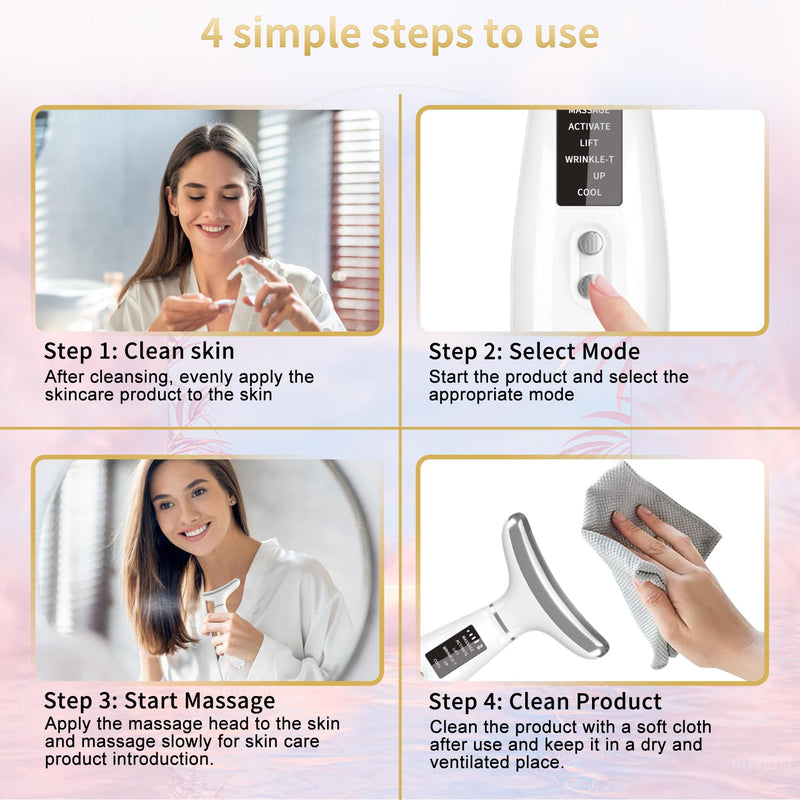 Red Light Therapy for Face and Neck, Facial Skin Care Tools, Micro-Current Vibration Facial Cold and Hot Service, Red and Blue LED Light, 4 Color LED Facial Light Therapy Device for Skin Care at Home