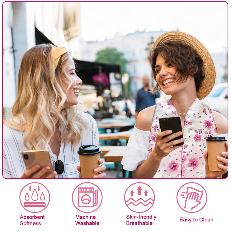 [Australia] - 2 Pack Adult Bib Dining Scarf for Women Microsuede Washable Reusable Food Clothing Protectors Dining Mouth Towel Scarf Sakura 