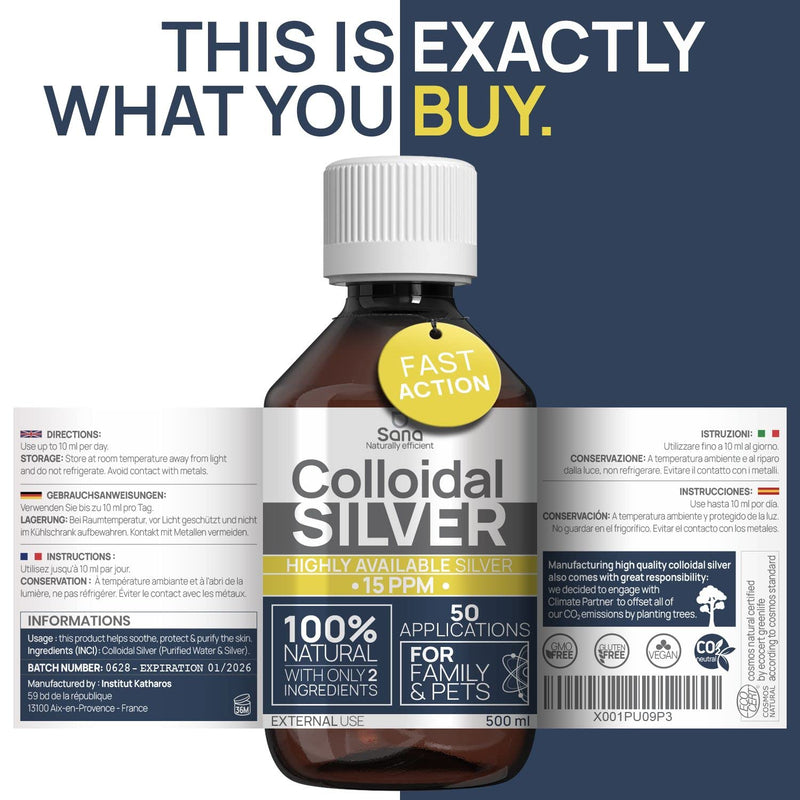 [Australia] - Colloidal Silver 15 PPM 500 ml | Premium silver water stronger than 25ppm | For humans, dogs & cats | Carbon Neutral | 100% natural with 2 ingredients 500 ml (pack of 1) 