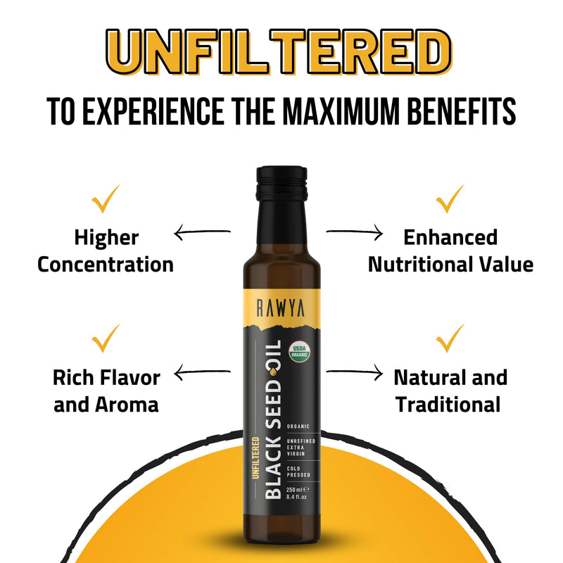 [Australia] - Black Seed Oil, Organic, Unfiltered, 8.4 Fl Oz, RAWYA, Cold Pressed, Glass Bottle, Nigella Sativa Oil, Non-GMO, Black Cumin Seed Oil, also known as Kalonji Oil, Nigella Oil 
