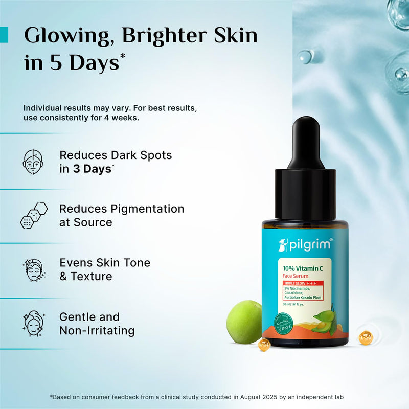 10% Vitamin C Face Serum by Pilgrim | Anti Aging Facial Serum with 5% Niacinamide & Kakadu Plum | Reduces Fine Lines, Smooths Skin Texture & Improves Radiance | 1.01 Fl Oz (30ml) 10% Vitamin C