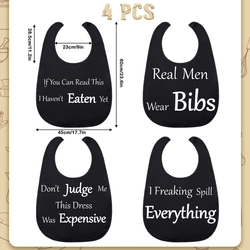 [Australia] - Zhanmai 4 Pcs Funny Large Adult Bibs Washable Dining Clothing Protectors for Women Men Eating Feeding Elegant Style 