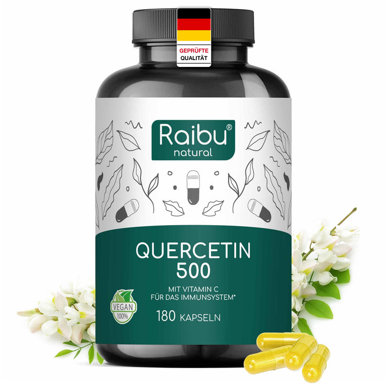 [Australia] - Quercetin high dose - 180 capsules - 500 mg quercetin per capsule - supply for 6 months - high-quality raw material: Japanese cord tree - no additives & vegan - Raibu 