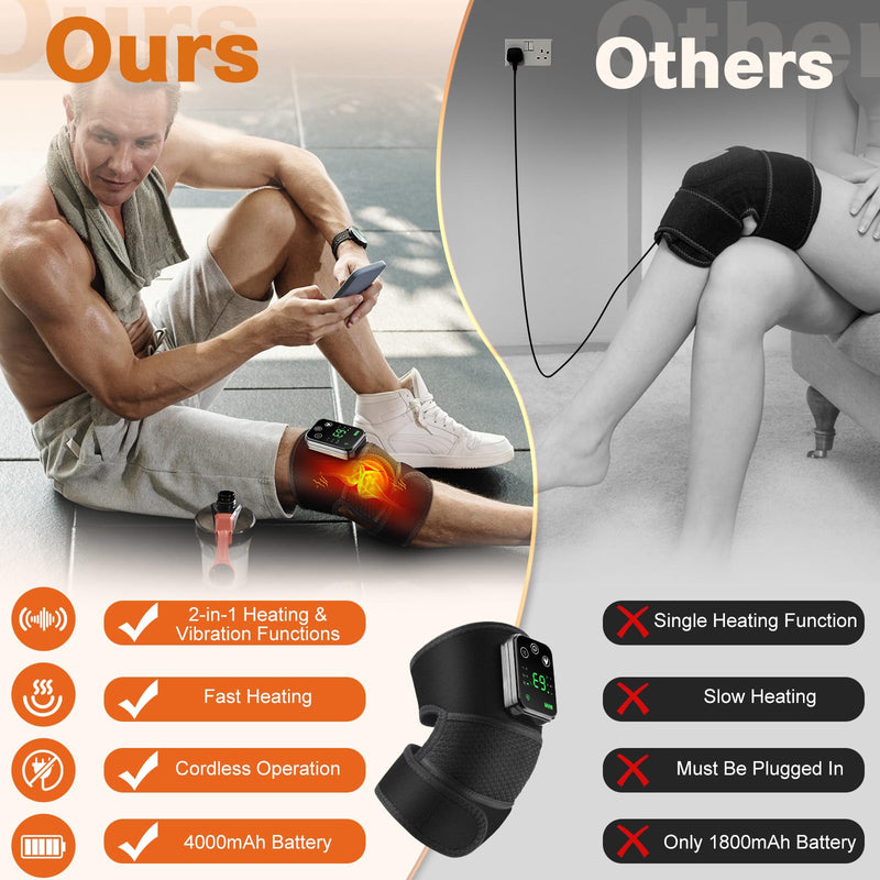 Knee Massager with Heat, FSA Eligible Items, Cordless Rechargeable Heating Pad for Knee Shoulder Elbow Pain Relief, Heated Knee Brace for Arthritis with Massage, HSA Approved Products Only Dark Black