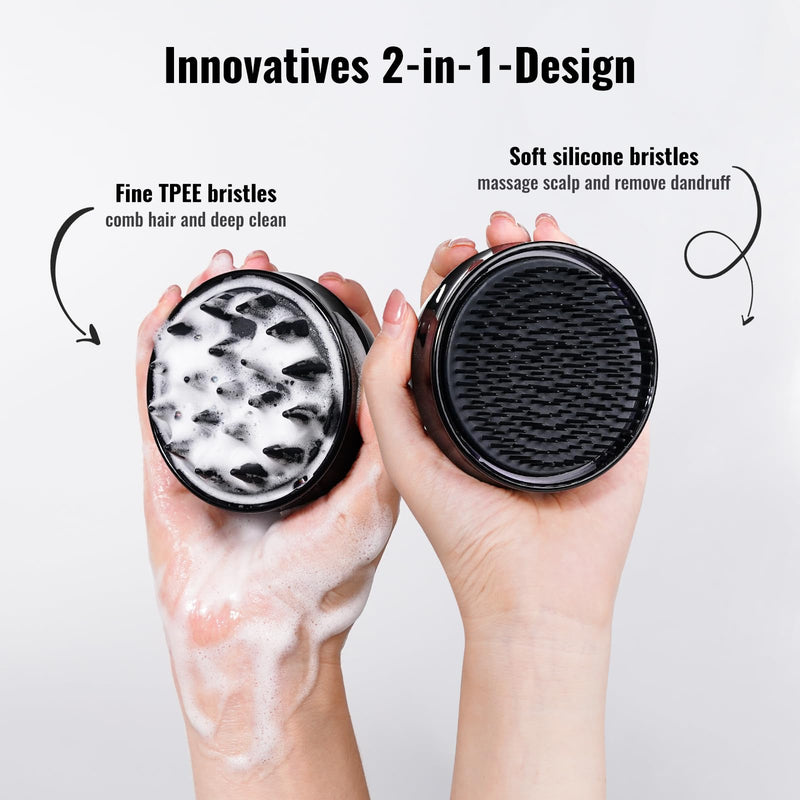2 in 1 Scalp Massager Hair Growth,Scalp Scrubber with Soft Silicone Bristles for Dandruff Removal,Shampoo Brush for Exfoliation,Head Massager for Both Wet and Dry Use (Black) Black
