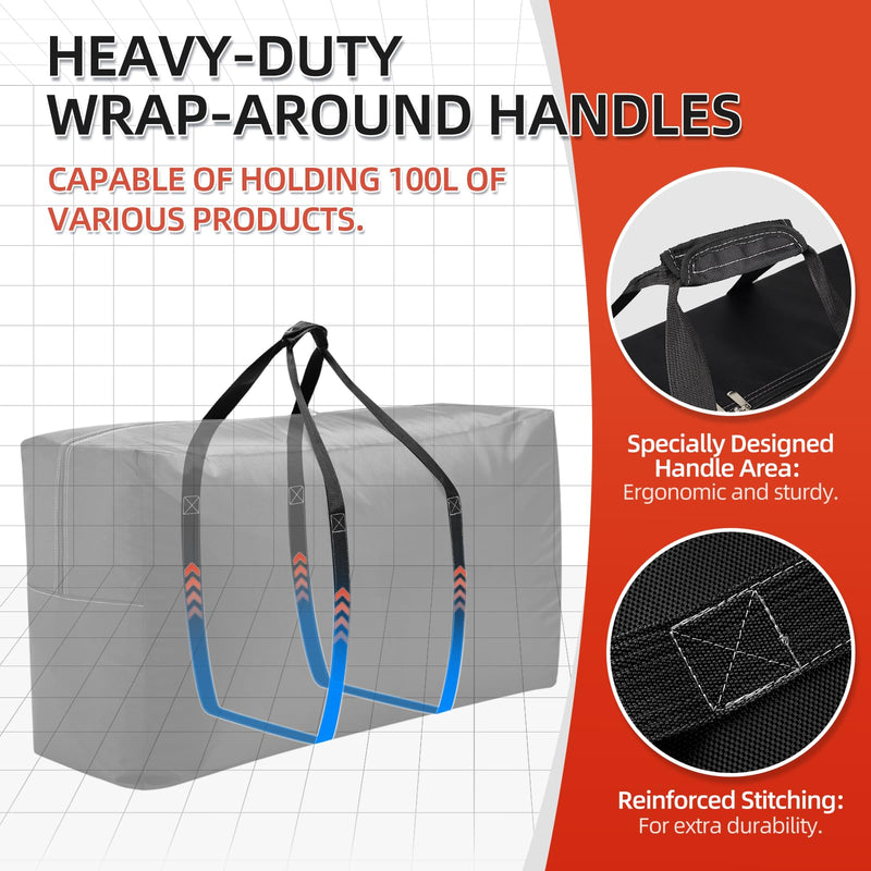 Extra Large travel duffel bag with Strong Handles, 100L Waterproof duffel bag, Durable Zippers, Extra Large Storage Totes for Space Saving and Moving Supplies, Black M - 31.5″× 11.8″× 16.5″