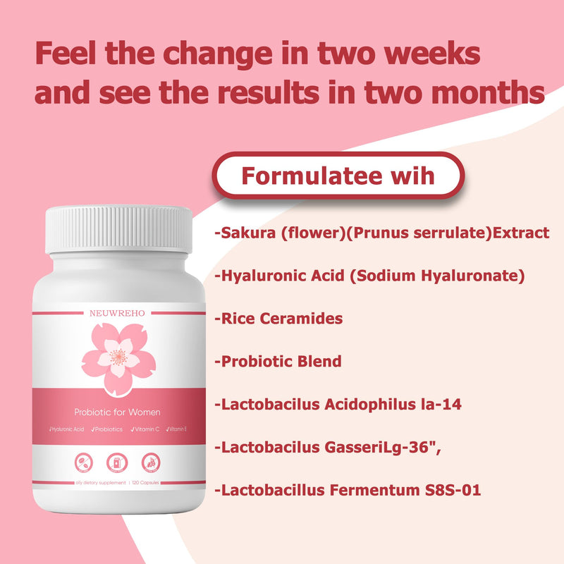 Vaginal Probiotics for Women Vaginal Dryness & PH Balance | 2,000mg Daily Supplement with Lactobacillus Strains, Cherry Blossom Extract, Multi-Collagen Blend, Hyaluronic Acid, Prebiotics, Vitamin C