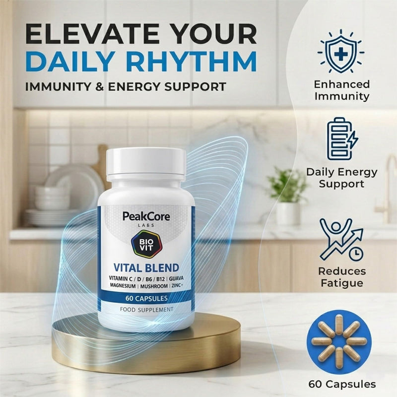 Natural Daily Immune & Recovery Support – Vitamin C, D, B12, Zinc & Magnesium with Mushroom & Plant Extracts – BioVit 100% Natural Source Blend – 60 Capsules