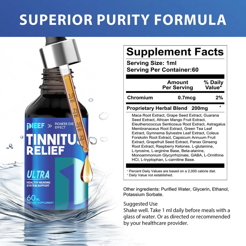 [Australia] - Tinnitus Relief for Ringing Ears, Effective Tinnitus Relief Drops, Natural Herbal Tinnitus Supplement Reduce Ear Clicking Buzzing, Improving Hearing for Men and Women, 60ML/2Fl Oz 