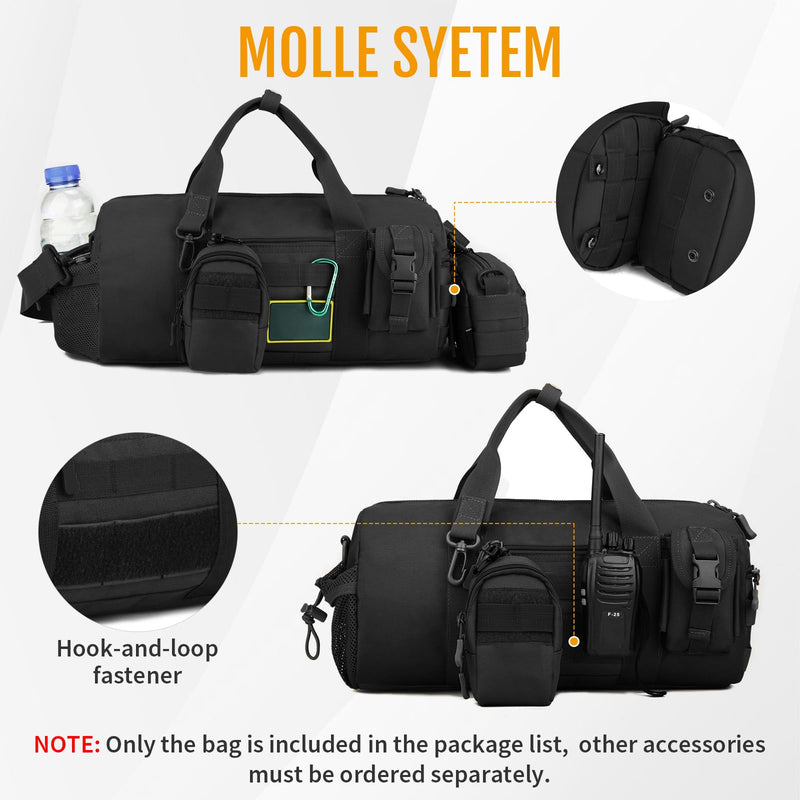 Huntvp Small Tactical Duffle Bag MOLLE Handbag Gear Military Travel Carry On Shoulder Bag Small Valise Black-1