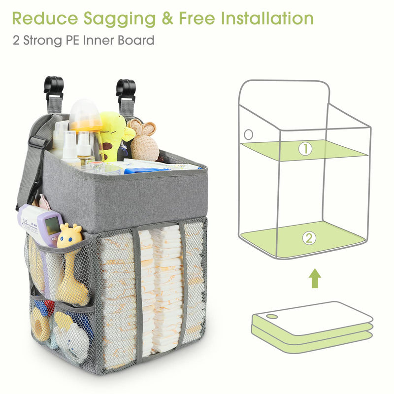 [Australia] - Maliton Changing Table Diaper Organizer - Baby Hanging Diaper Stacker Nursery Caddy Organizer for Cribs Playard Baby Essentials Storage - Hold 52+ Diapers - 18.5" x 10.5" x 8" (Gray) Grey 