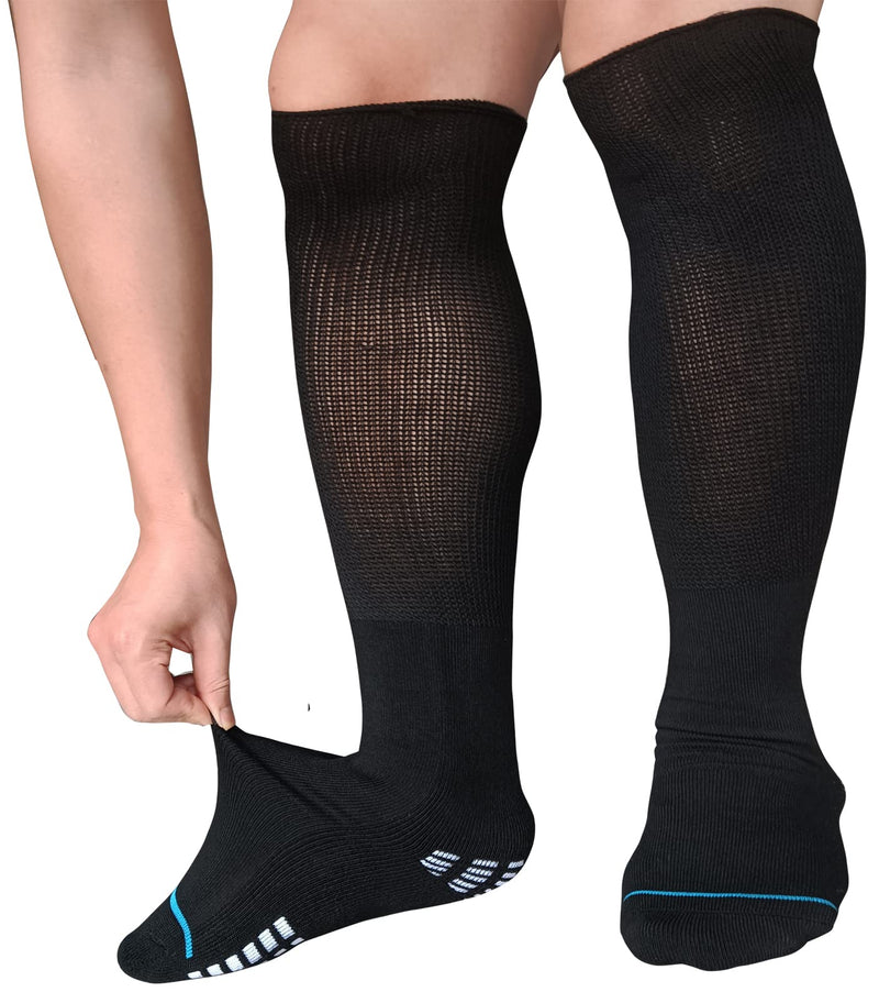 [Australia] - Extra Width Socks For Bariatric Diabetic For Men Women, Cast Lymphedema Socks for Swollen Foot Ankle 2 Pairs One Size Black 