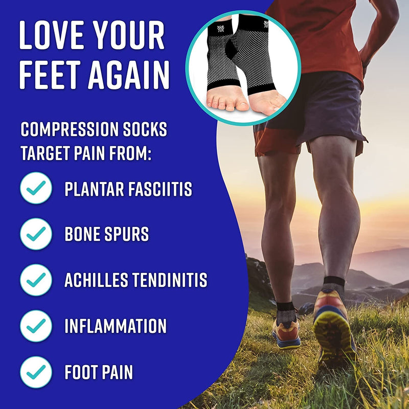 [Australia] - Bitly Plantar Fasciitis Compression Socks for Women & Men - Best Ankle Compression Sleeve, Nano Brace for Everyday Use - Provides Arch Support & Heel Pain Relief (Black, Medium) Black 1 