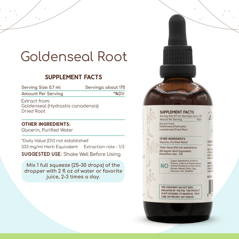 [Australia] - Goldenseal Root B120 Alcohol-Free Herbal Extract Tincture, Super-Concentrated Responsibly farmed Goldenseal (Hydrastis Canadensis) (4 fl oz) 4 Fl Oz (Pack of 1) 
