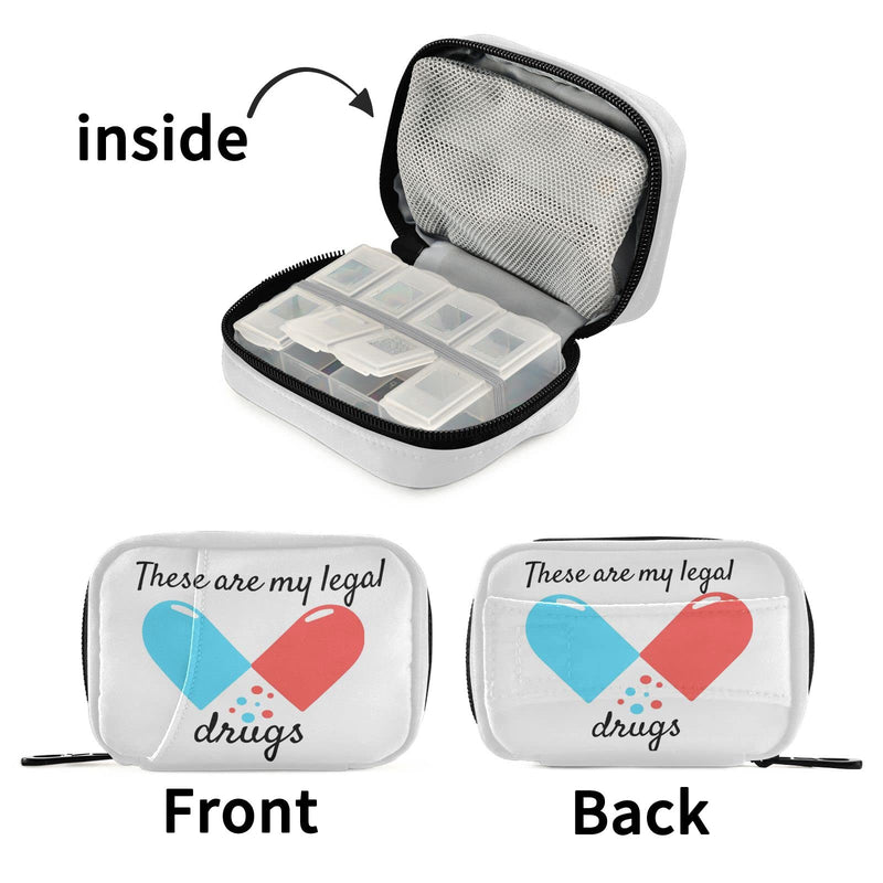 Naanle Blue and Red Pill Box 7 Day Case Bag Travel Organizer with Zipper Portable Weekly Compact Size for Vitamin Supplement Holder A Cartoon White 4.6 x 3.14 x 1.88 Inch