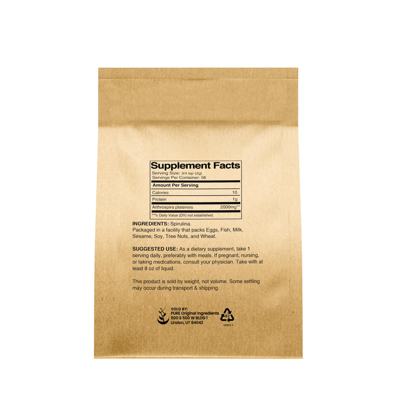 [Australia] - PURE ORIGINAL INGREDIENTS Spirulina Powder (4 oz) Green Algae Superfood with Phycocyanin 4 Ounce (Pack of 1) 