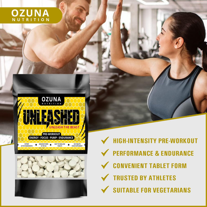 Unleashed Pre-Workout Supplement - Energy Pills with Beta Alanine, Caffeine & Creatine - Performance & Endurance - 100 Tablets