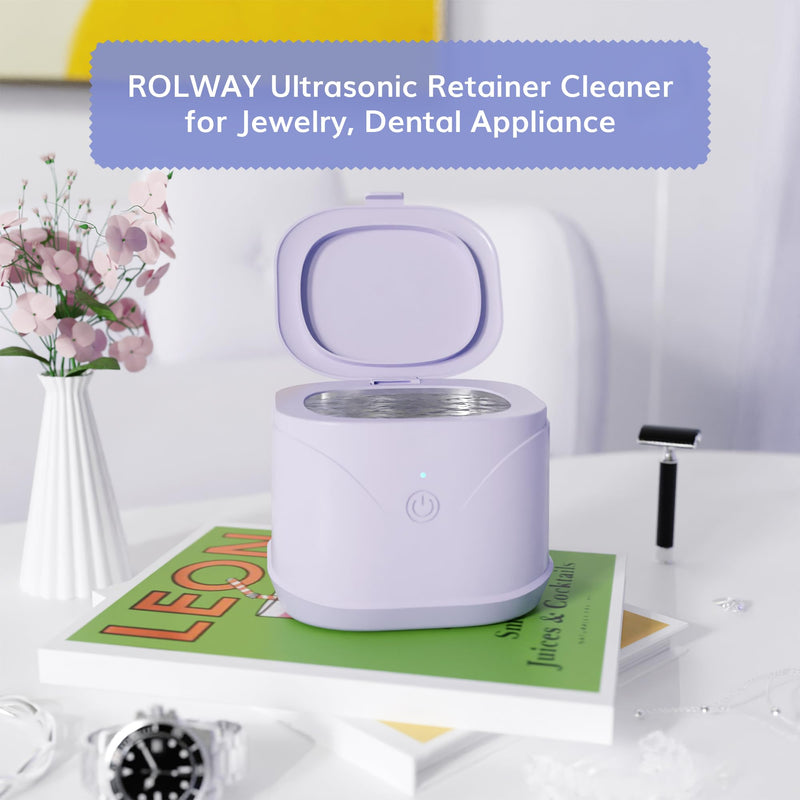 [Australia] - ROLWAY Retainer Cleaner,46kHz 220ML Ultrasonic Retainer Cleaner with One Touch Control, Deep Cleaning for Mouth Guard, Braces, Invisible Aligners, Dentures, Jewelry (Purple) Purple 