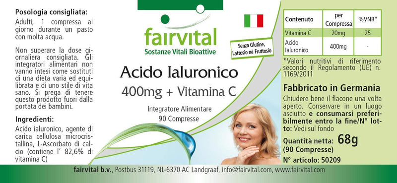 [Australia] - Fairvital | Hyaluronic acid tablets 400mg + vitamin C - HIGH DOSE - VEGAN - 90 tablets 