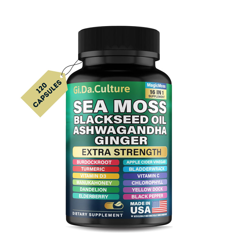[Australia] - Organic Sea Moss Capsules (120 Count) ‚Äì 2-Month Value Pack with Black Seed Oil, Ashwagandha, Ginger, Burdock Root, Bladderwrack & Turmeric ‚Äì 102 Vitamins & Minerals for Men & Women 