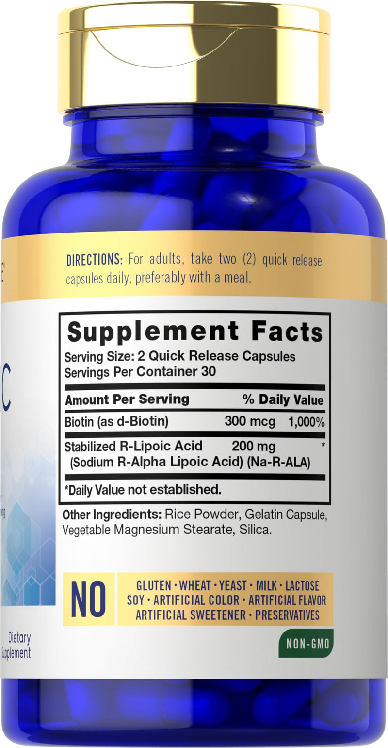 [Australia] - Carlyle R-Lipoic Acid 200mg | 60 Capsules | Stabilized RLA with Biotin | Non-GMO, Gluten Free 