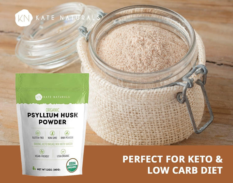 [Australia] - Kate Naturals Psyllium Husk Powder for Baking, Fiber & Digestion. Psyllium Seed Powder for Dogs & Cats (12oz, Organic, Gluten Free, Pet Safe) 