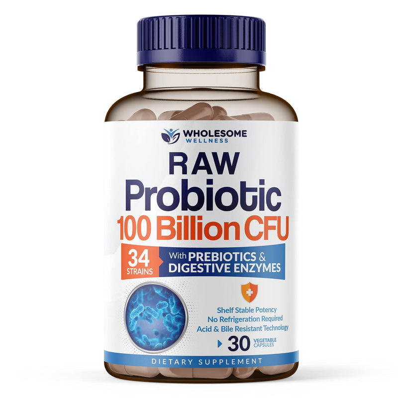 Wholesome Wellness Organic Probiotics 100 Billion CFU, Dr Formulated for Women and Men + Liposomal Vitamin C Capsules (200 Pills 1500mg Buffered) High Absorption VIT C Bundle