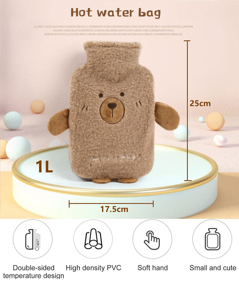 [Australia] - Hot water bottle with soft cover - large hot water bottle 1 liter fluffy - bed bottle for children and adults - hot water bottle with fluffy cover - gifts for women 1L 