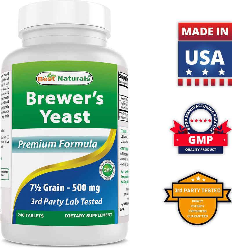 [Australia] - Best Naturals Brewers Yeast 500mg 240 Tablets (1000mg Serving) - 3rd Party Lab Tested for Quality & Purity 240 Count (Pack of 1) 