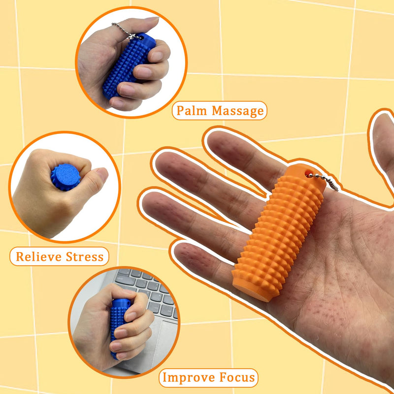 [Australia] - 2Pcs Little Ouchies Fidget Spiky Keychain for Adults - 3D Printed Sensory Stress Relief Toy for Anxiety, Focus & Pain Stimulation, Portable ADHD Autism Fidget Toys, Durable Grippy Stim Keyring Blue & Orange 