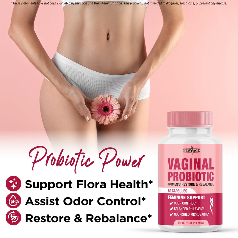 NEW AGE Vaginal Probiotics for Women with Prebiotics, Cranberry Extract, and a Lactobacillus Probiotic Blend, Supports Healthy pH Balance, Odor Control, Vaginal Flora - 180 Capsules 180 Capsules (Pack of 3)