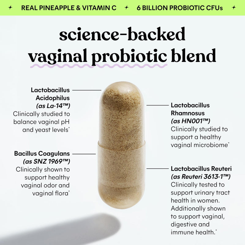 [Australia] - Lemme Purr Vaginal Probiotics for Women - Promotes pH Balance, Healthy Vaginal Odor & Urinary Tract Health w/Lactobacillus Blend, Clinically Tested Strains, Pineapple & Vitamin C - 60 Veggie Capsules 