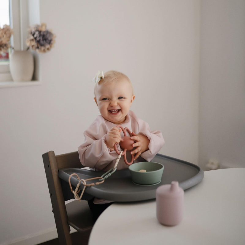 [Australia] - mushie Long Sleeve Baby Bib | Mess Free & Waterproof Fabric for Toddlers | Adjustable Fit for Ages 6-24 Months Olive Check 