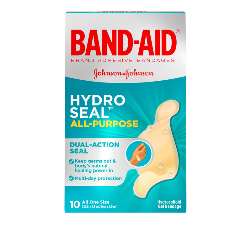 Band-Aid Brand Hydro Seal Adhesive Bandages for Wound Care and Blisters, All Purpose Waterproof Bandages for Cuts and Scrapes, 10 Count 10 Count (Pack of 1)