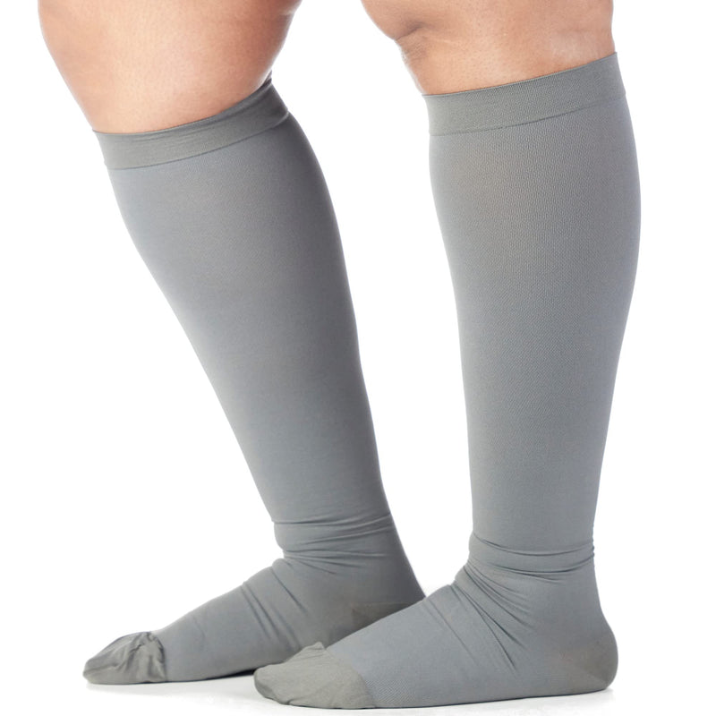 Mojo Compression Socks - USA Made Knee-High Closed Toe Support Hose for Varicose Veins, DVT, Lymphedema - 20-30mmHg, Opaque, Unisex 4X-Large Grey