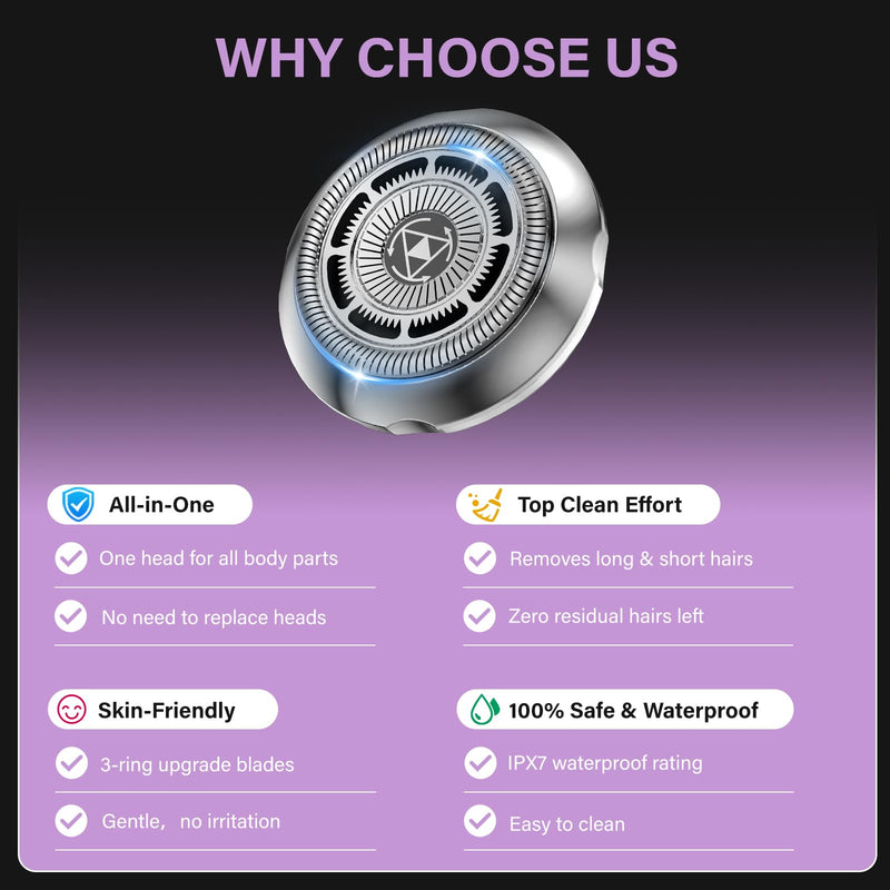 Electric Razors for Women with 3-Ring Blade - Leg Hair Remover for Smooth Skin, Rechargeable Cordless & Waterproof Shaver for Easy Body Grooming Purple