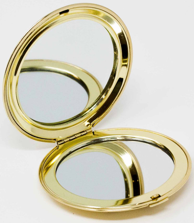 Stephanie Imports Gold Stoned Flower Round Folding Compact Pocket Makeup Mirror Double Sided (5X Magnification + 1x Magnification) in Gift Box